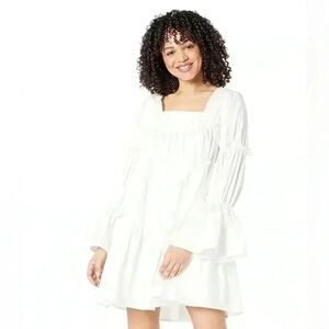 NWT Moon River Poplin Asymmetrical Tiered Mini Dress, White, Size XS